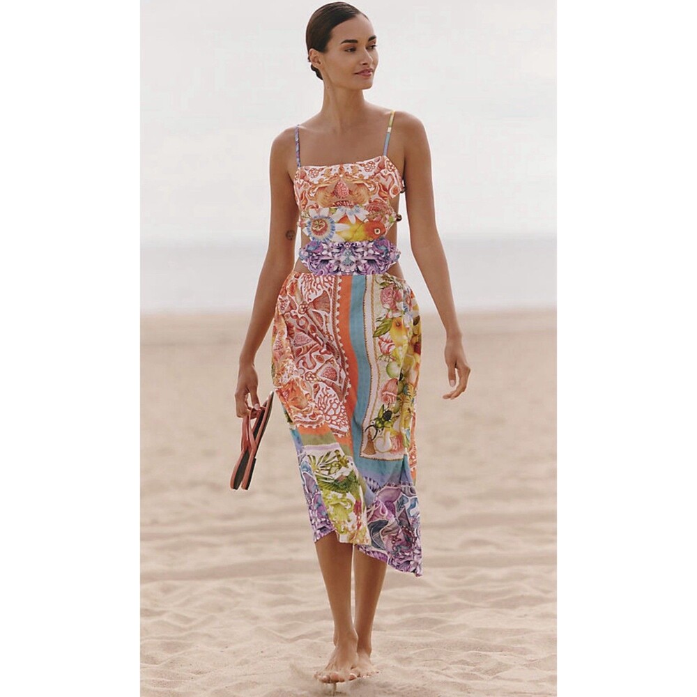 Anthropologie Celandine Midi Dress Sleeveless Bead Vacay Preppy Beach Medium NWT